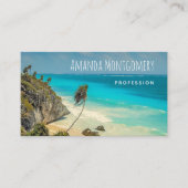 Tropisch strand met wind geveegd palmbomen visitekaartje (Voorkant)