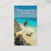 Tropisch strand met wind geveegd palmbomen visitekaartje (Voorkant)