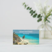 Tropisch strand met wind geveegd palmbomen visitekaartje (Staand voorkant)