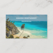 Tropisch strand met wind geveegd palmbomen visitekaartje (Voorkant)