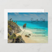 Tropisch strand met wind geveegd palmen Save the D Uitnodiging Briefkaart (Voorkant / Achterkant)