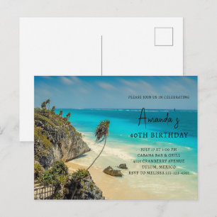 Tropisch strand met wind geveegd palmen verjaardag uitnodiging briefkaart