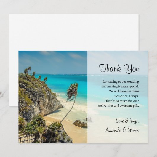 Tropisch strand met wind geveegde bomen bedankkaart (Voorkant / Achterkant)