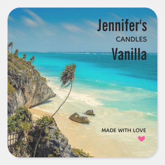 Tropisch strand met wind geveegde palmen - Candle  Vierkante Sticker (Voorkant)