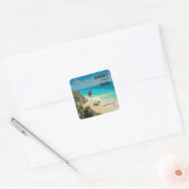 Tropisch strand met wind geveegde palmen - Candle  Vierkante Sticker (Envelop)