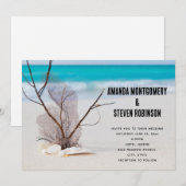 Tropisch strand met witte zeeschelpen bruiloft kaart (Voorkant / Achterkant)