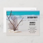 Tropisch strand met witte zeeschelpen Verjaardag Uitnodiging Briefkaart (Voorkant / Achterkant)