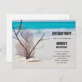 Tropisch strand met witte zeeschelpen Verjaardag Uitnodiging Briefkaart