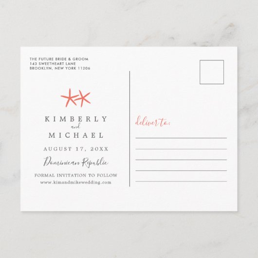 Tropisch strand met zand hart Opslaan Datum Aankondigingskaart (Achterkant)