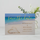 Tropisch strand met zand hart Opslaan Datum Folie Uitnodiging (Staand Voorkant)