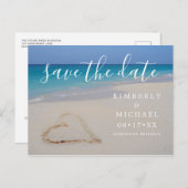 Tropisch strand met zandhart Save the Date Annou Aankondigingskaart (Voorkant / Achterkant)