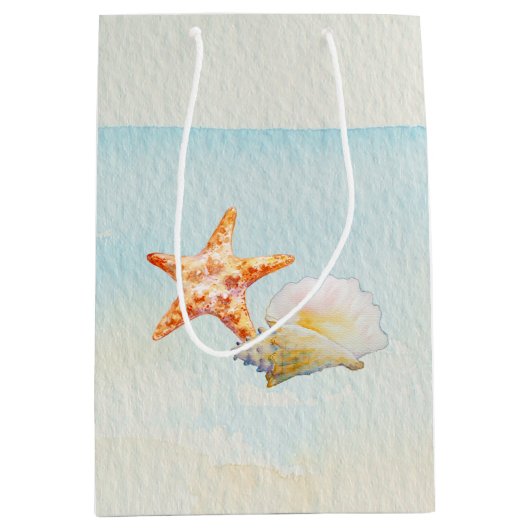Tropisch strand met zeesterren en conch medium cadeauzakje (Voorkant)
