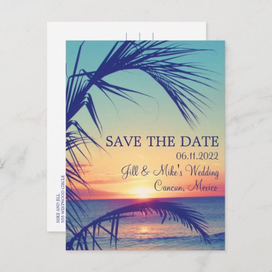 Tropisch strand Mexico Weddenschap Bewaar datum Aankondigingskaart (Voorkant / Achterkant)