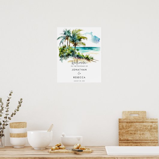 tropisch strand modern bruiloft welkom poster (Keuken)