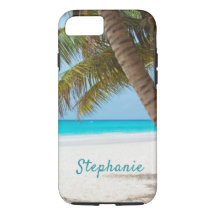 Tropisch strand Monogram Palmboom Turquoise Cool