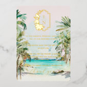 Tropisch Strand | Monogram Trouwtafel Dank Je Folie Uitnodiging (Voorkant)