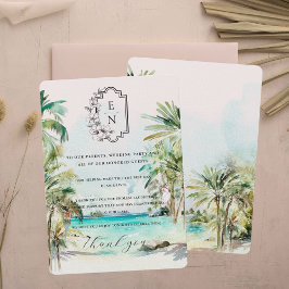Tropisch Strand | Monogram Trouwtafel Dankjewelkaa Menu