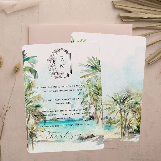 Tropisch Strand | Monogram Trouwtafel Dankjewelkaa Menu