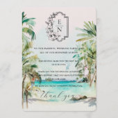 Tropisch Strand | Monogram Trouwtafel Dankjewelkaa Menu (Voorkant)