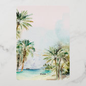 Tropisch strand | Monogram weddenschap Bedankt Folie Uitnodiging (Achterkant)