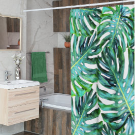 Tropisch strand Monstera bladpatroon modern Douchegordijn