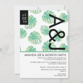 Tropisch strand Monstera Green Black Wedding Invit Kaart (Voorkant)