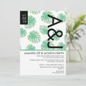 Tropisch strand Monstera Green Black Wedding Invit Kaart (Staand voorkant)