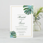 Tropisch strand Monstera Leaf Gold Elegant Wedding Kaart (Staand voorkant)