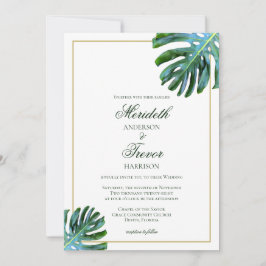 Tropisch strand Monstera Leaf Gold Elegant Wedding Kaart