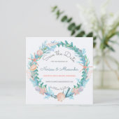 Tropisch strand Nautical Zee Wreatinweddenschap Save The Date (Staand voorkant)