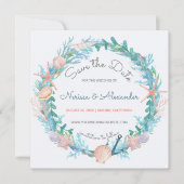 Tropisch strand Nautical Zee Wreatinweddenschap Save The Date (Voorkant)