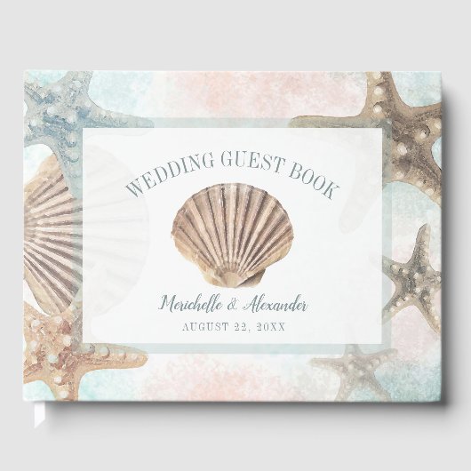 Tropisch strand nautische zeester schelp bruiloft gastenboek (Voorkant)