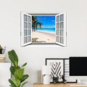 Tropisch strand nep raam uitzicht 3D Poster (Thuiskantoor)