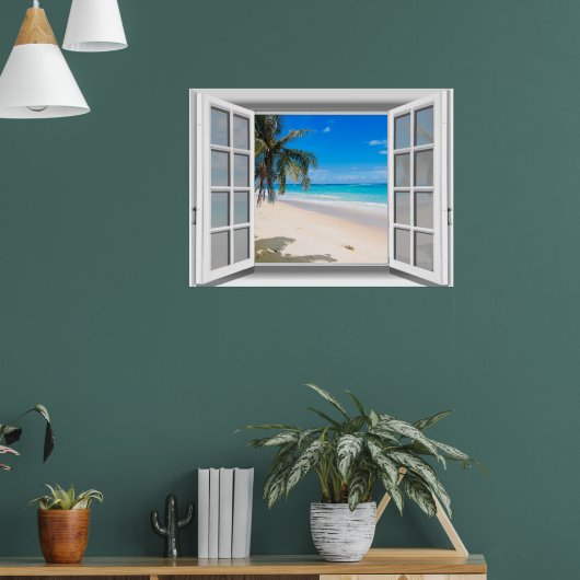 Tropisch strand nep raam uitzicht 3D Poster (Woonkamer 1)
