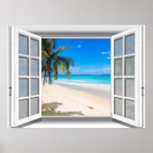 Tropisch strand nep raam uitzicht 3D Poster (Voorkant)