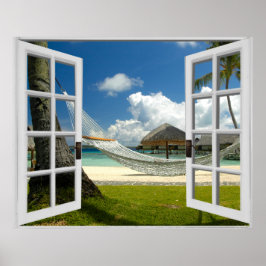 Tropisch strand nep raam uitzicht poster