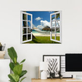 Tropisch strand nep raam uitzicht poster (Thuiskantoor)