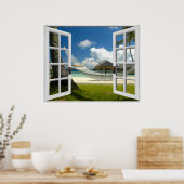 Tropisch strand nep raam uitzicht poster (Keuken)