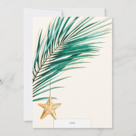 Tropisch strand Nieuw jaar groene en goudpalm Feestdagenkaart (Achterkant)