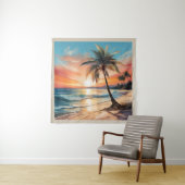 Tropisch strand Oceaan en Palm Tree SQ Wandkleed (In situ)