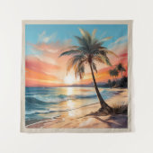 Tropisch strand Oceaan en Palm Tree SQ Wandkleed (Voorkant)