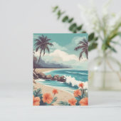 Tropisch strand, oceaan, hibiscusbloemen briefkaart (Staand voorkant)