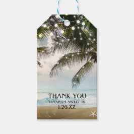 Tropisch strand oceaan palmbomen & lichten bruilof cadeaulabel