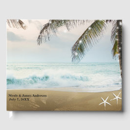 Tropisch strand oceaan palmbomen & lichten bruilof gastenboek