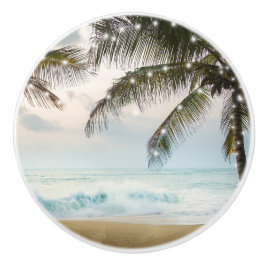 Tropisch strand oceaan palmbomen & lichten keramische knop