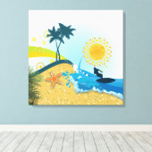 Tropisch strand, oceaan verpakt canvas print (Insitu (Houten vloer))