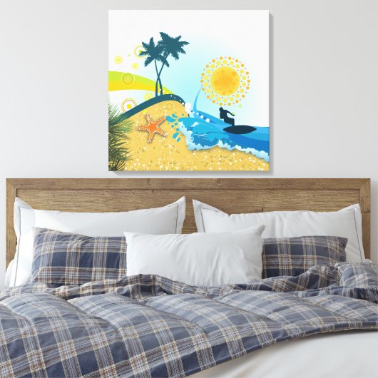 Tropisch strand, oceaan verpakt canvas print (Insitu (Slaapkamer))