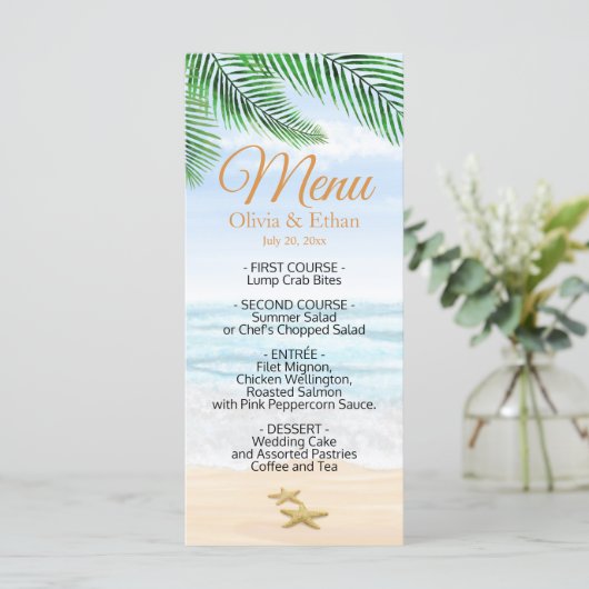 Tropisch strand, oceaan, zeesterren menu (Staand voorkant)