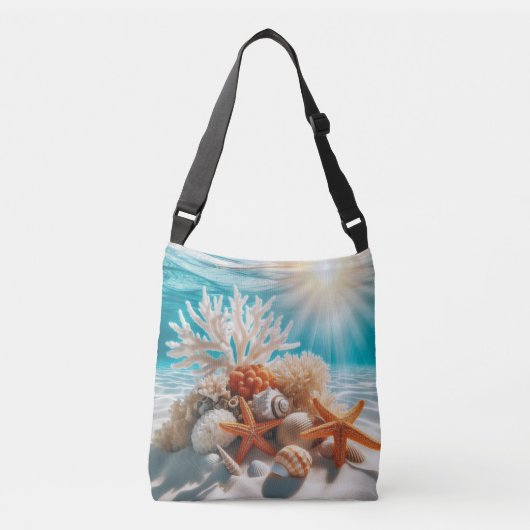 Tropisch strand Oceaan Zeesterren schelpen Crossbody Tas (Voorkant)