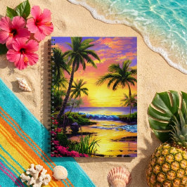 Tropisch strand, oceaan zonsondergang notitieboek